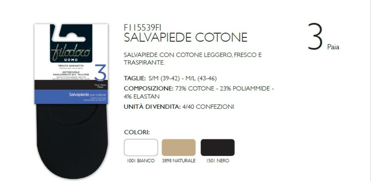 PEZZI FILODORO SALVAPIEDE UOMO COLOR NERO M/L IN COTONE 43