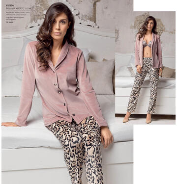 ART. 651556- pigiama donna m/l aperto velour 651556 - Fratelli Parenti